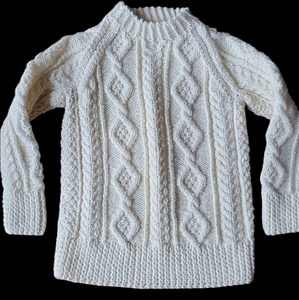Cableknit Fisherman Handknit Ivory White Off Toddler's Unisex Wool Sweater New